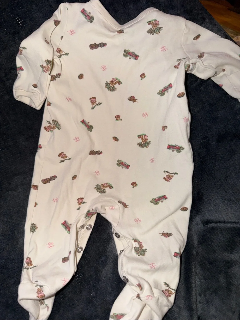 Ralph Lauren Cream Floral & Toy Print Baby Footed One-Piece